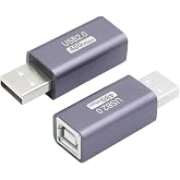 USB 2.0 B Type Connector Adapter, Expansion Adapter Plug, 480 Mbps Data | USB A Male to USB B (MIDI) Female xpansion Plug, Aluminum Alloy Housing, for Electronic Piano, Printer, Scanner etc - 2Pcs