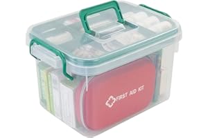 Idomy Plastic First Aid Storage Bin, Clear Medical Storage Box, 1-Pack