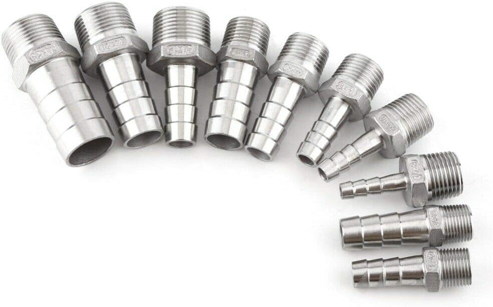 Hose Barb Hose Barb Stainless Steel SS304 Male Thread Coupling Fitting Connector BSP for Many Different Pipes 1/8-1/2 (1/4 x 8mm)