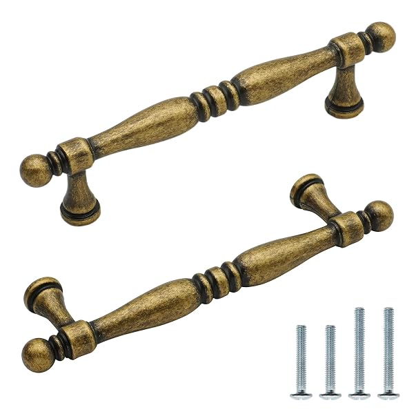 FURFITT 10 PACK ANTIQUE BRASS CABINET HANDLES 3.75...