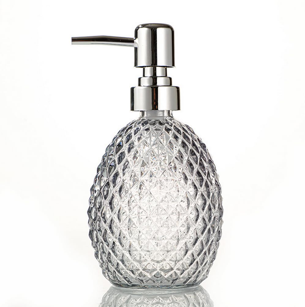 12.5 Oz Clear Glass Soap Dispenser Jar Vintage Hand Soap Dispenser Jar Lotion Bottle Dispenser with Silver Rust Proof Pump for Essential Oil Shampoo Gel Body Wash Bathroom Kitchen