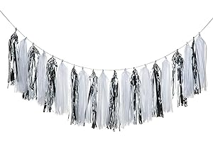 CC WONDERLAND ZONE Silver and White Tassel Garland,Paper Tassel Banner,Table Decor,White Silver Tissue Tassels Party Decor Supplies for Party,DIY Kits - (20 PCS)