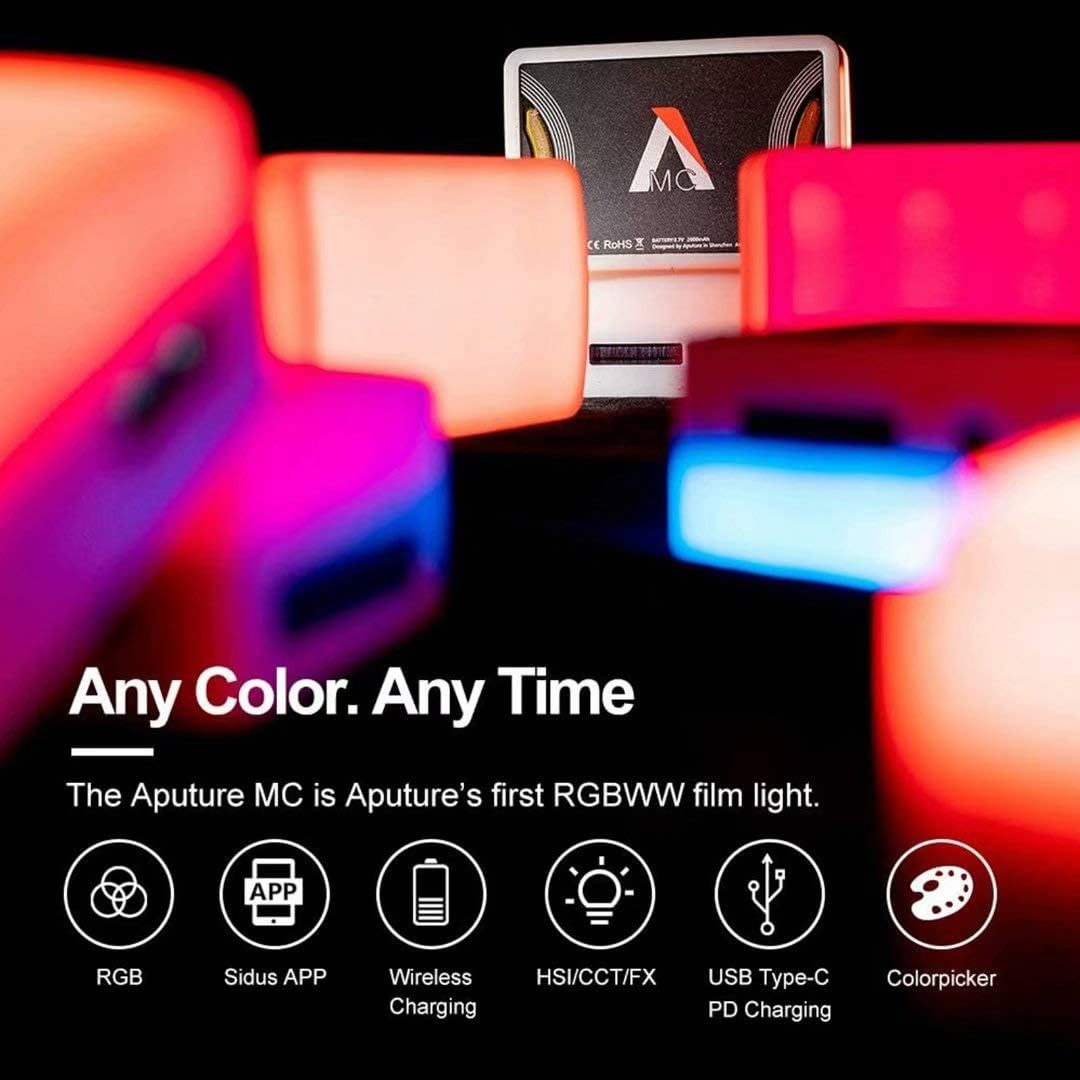 Aputure Amaran MC RGBWW Mini On Camera Video Light, 3200K-6500K, CRI/TLCI 96+, HSI Mode, Support Magnetic Attraction and App with USB-C PD and Wireless Charging : Camera & Photo
