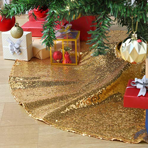 SoarDream Christmas Tree Skirt 48 inches Large Gold Sequin Tree Skirt for Xmas Holiday Party Decorations
