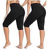 FULLSOFT 2 Pack Women's Capri Leggings - High Waisted Knee Length Capris Yoga Pants for Summer Casual Workout