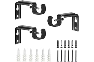 IHRDNNR Curtain Rod Bracket Black Heavy Duty Multifunction Adjustable Curtain Rod Holders for Hanging 1/2 or 1 Inch Rods, Set of 3 (Black)