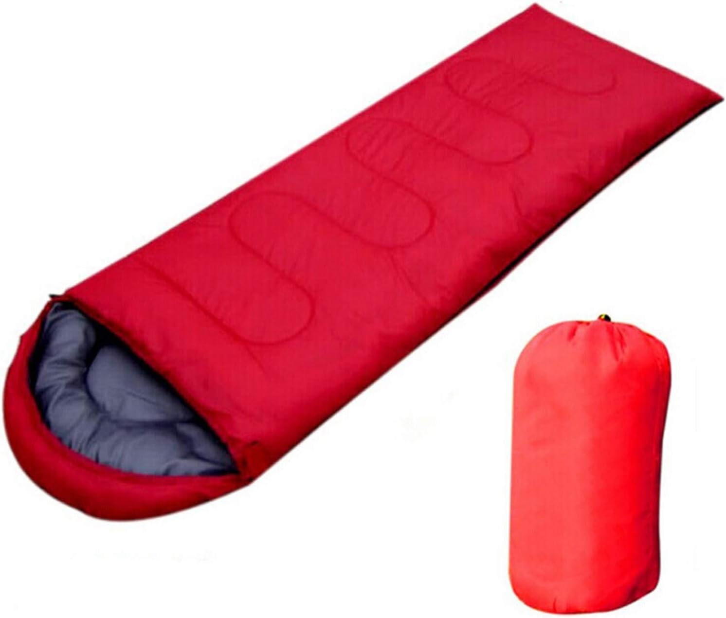 Goodforyou21 Envelope Type Outdoor Camping Sleeping Bag Portable Ultralight Waterproof Travel by Hiking Boots Cotton Sleeping Bag with Cap 210 75,Red