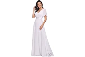 Ever-Pretty Women's Classic Chiffon Short Sleeve Pleated V-Neck Floor Length Bridesmaid Dresses 09890