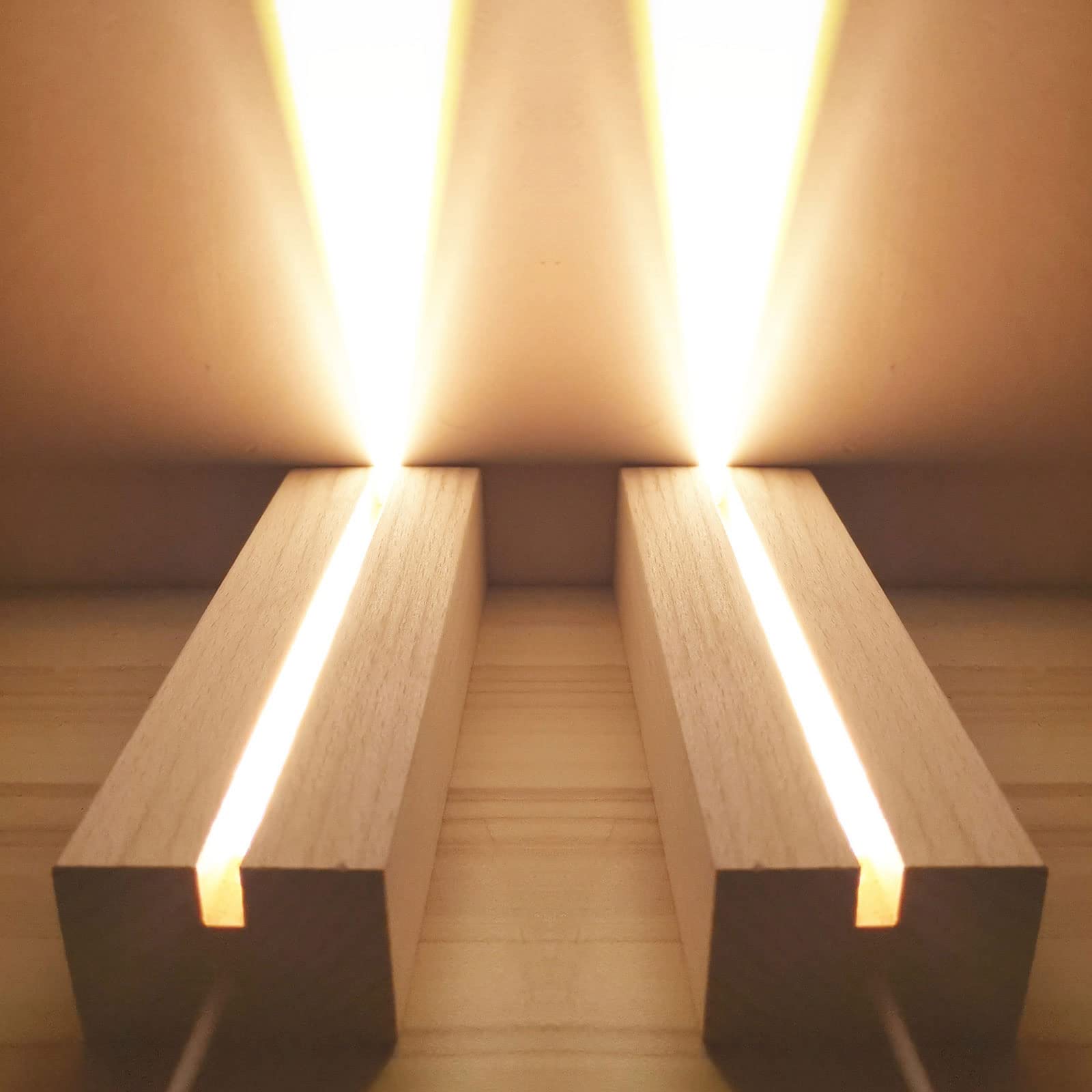 CDIYTOOL 2Pcs LED Lights Display Base, Warm Color Rectangular Wooden Lighted Base Stand for Acrylic Plate Glass Plate. (two long slote)