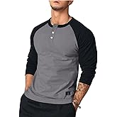 Dokotoo Men Men's Henley Shirt Fall Crewneck Color Block Slim Fit Long Sleeve T Shirts Button Up Tees