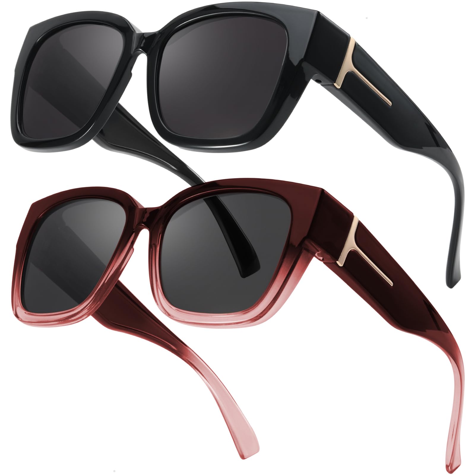 Photo 1 of LVIOE 2 Pack Polarized Fit Over Sunglasses for Women Men Oversized Square Over Glasses Sunglasses with UV Protection LS7511