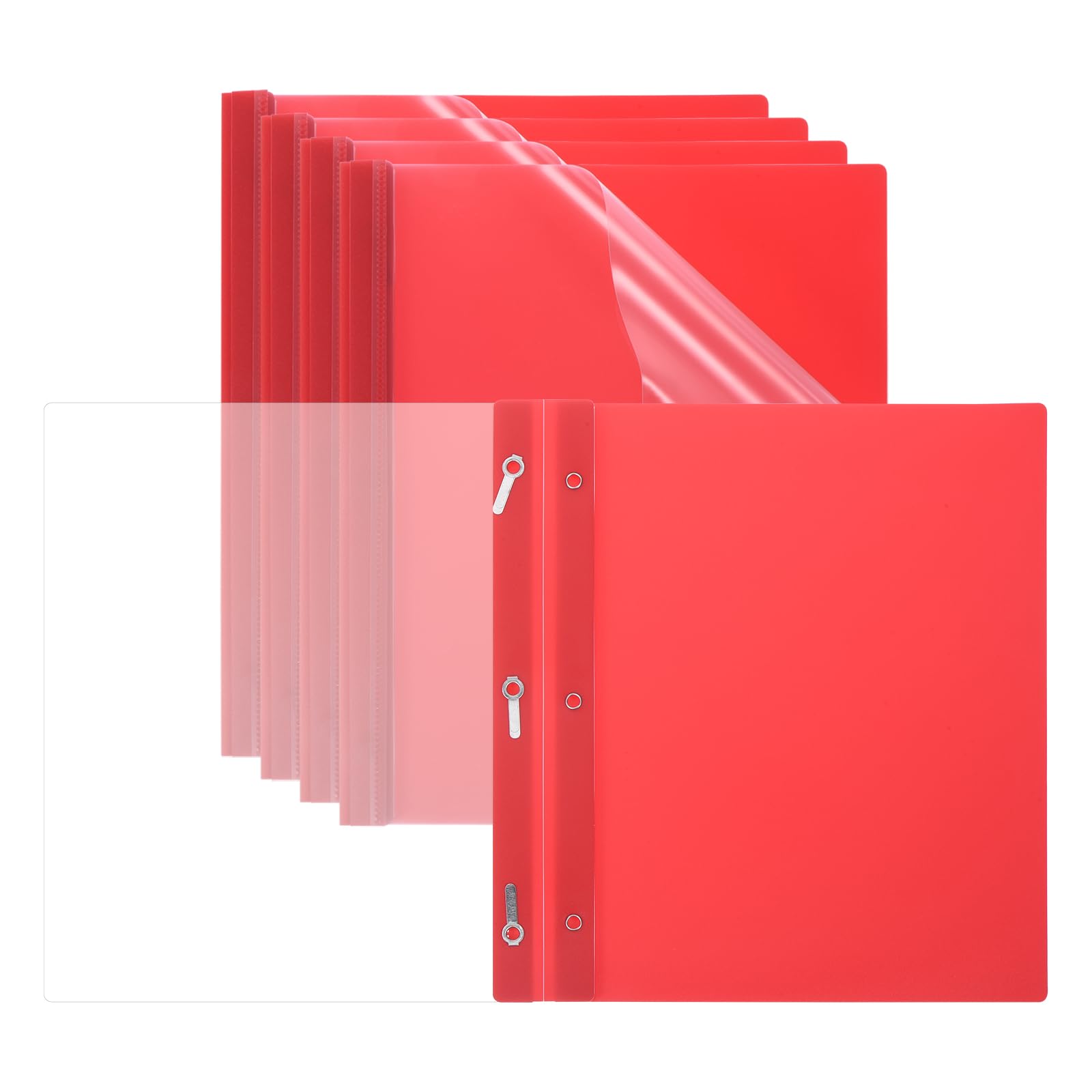 PATIKIL Plastic Report Covers with Prong, 5 Pcs 80 Sheet Capacity Clear Front Presentation Binders with 3 Metal Prong Fasteners Report Folder for Resume Documents Files Letter, Red