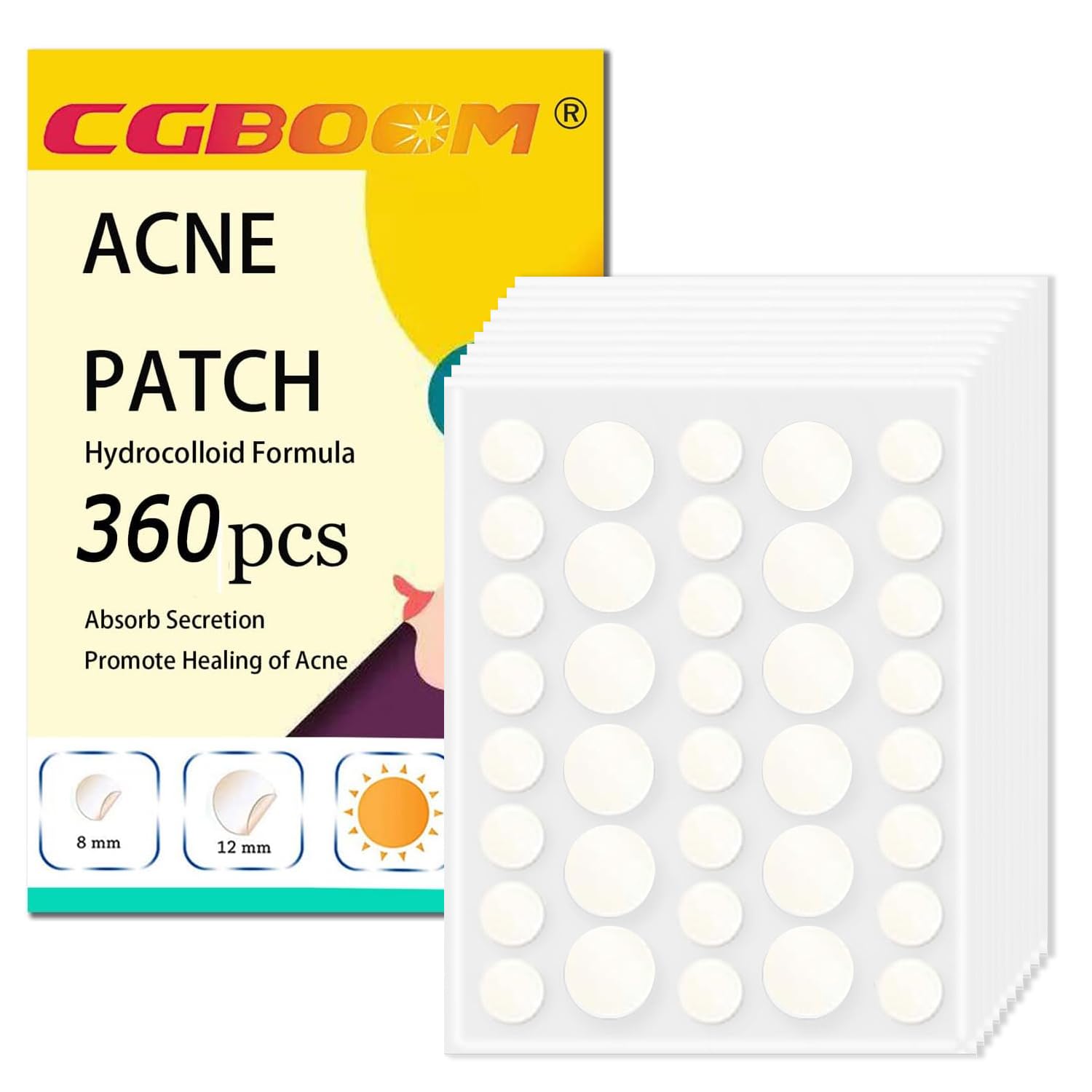 360PCS Acne Pimple Master Patches,Salicylic Acid and Niacinamide, Spot & Blemish Treatment Stickers Invisible Hydrocolloid Patches, 2 Sizes （8mm, 12mm）