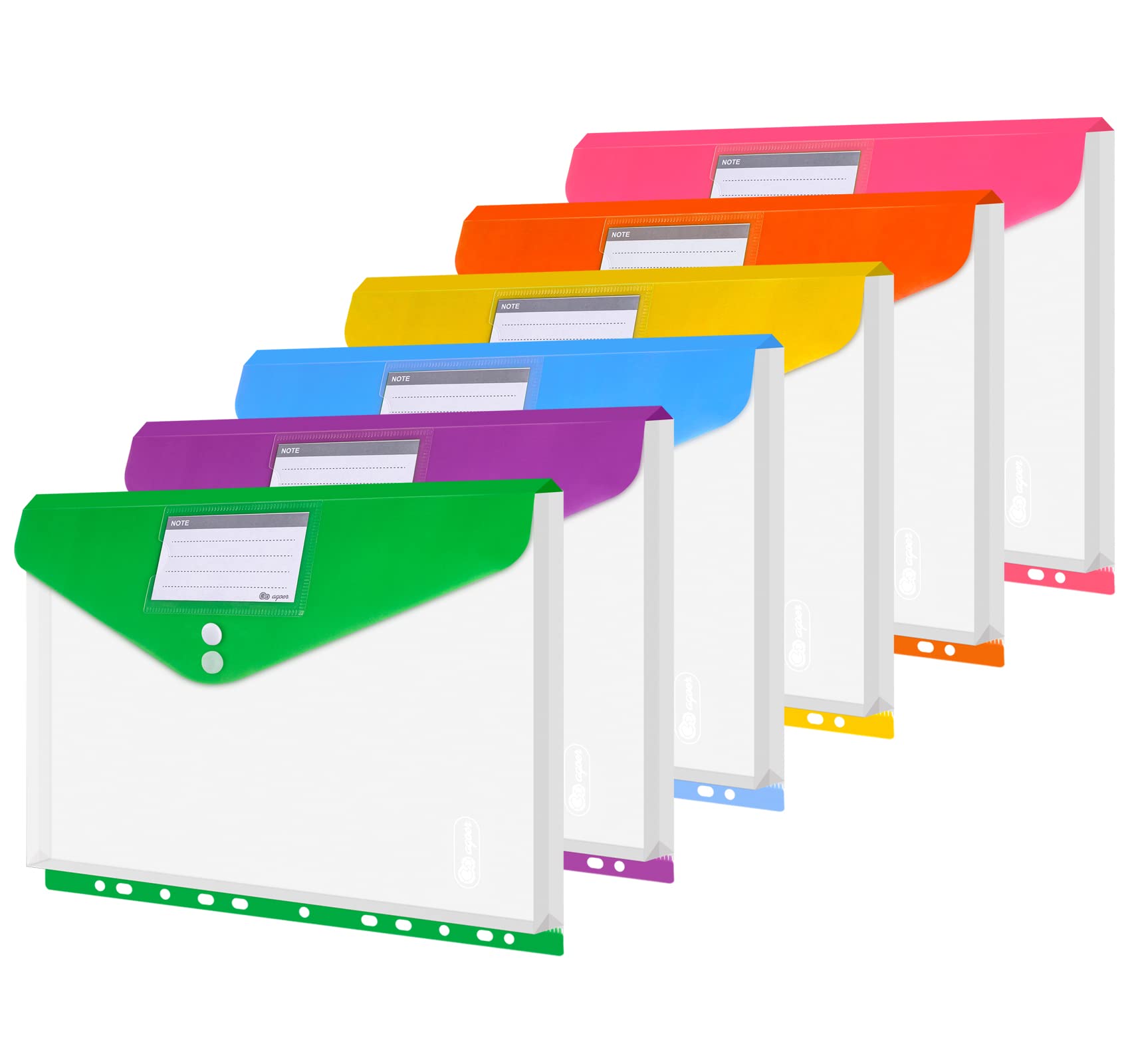 Pack of 24 A4 Document Wallets - Three-Dimensional Document Folder with 2 Buttons, 6 Colours Portfolio Folders with Binder Holes and Label Pocket for Organising Documents, Each Up to 270 Papers