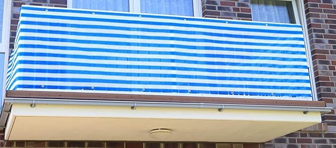 Jinju Blau&Weiß 0,9 x 10 Meter PE Balkonsichtschutz, Balkonverkleidung, Windschutz, Sichtschutz und UV-Schutz für Balkon, Gar