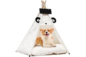 JOMIFIN Pet Teepee with Cushion for Dogs and Cats Puppies House with Bed Pet Tent Bed Indoor Outdoor (White)