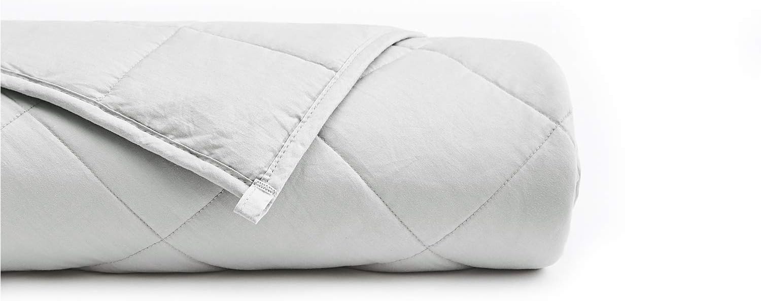 YnM Weighted Blanket for Insomnia, Anxiety and Stress | 6.8KG Heavy Blanket for 50-63.5KG Individuals, 152CM x 203CM for Queen Bed |100% Oeko-Tex Certified Cotton Material with Glass Beads, Light Grey