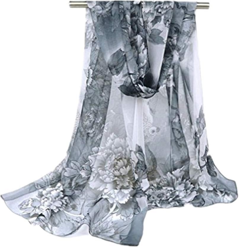 Westeng Silk Scarf Women’s Floral Printing Decoration Chiffon Scarf Beach Ultra-thin Shawl Wrap Sunscreen, 1 Pc