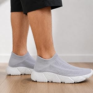 Men's Slip On Walking Shoes, Breathable Mesh Trainers for Gym Travel | Lightweight stretch knit upper, flexible soft sole, pu