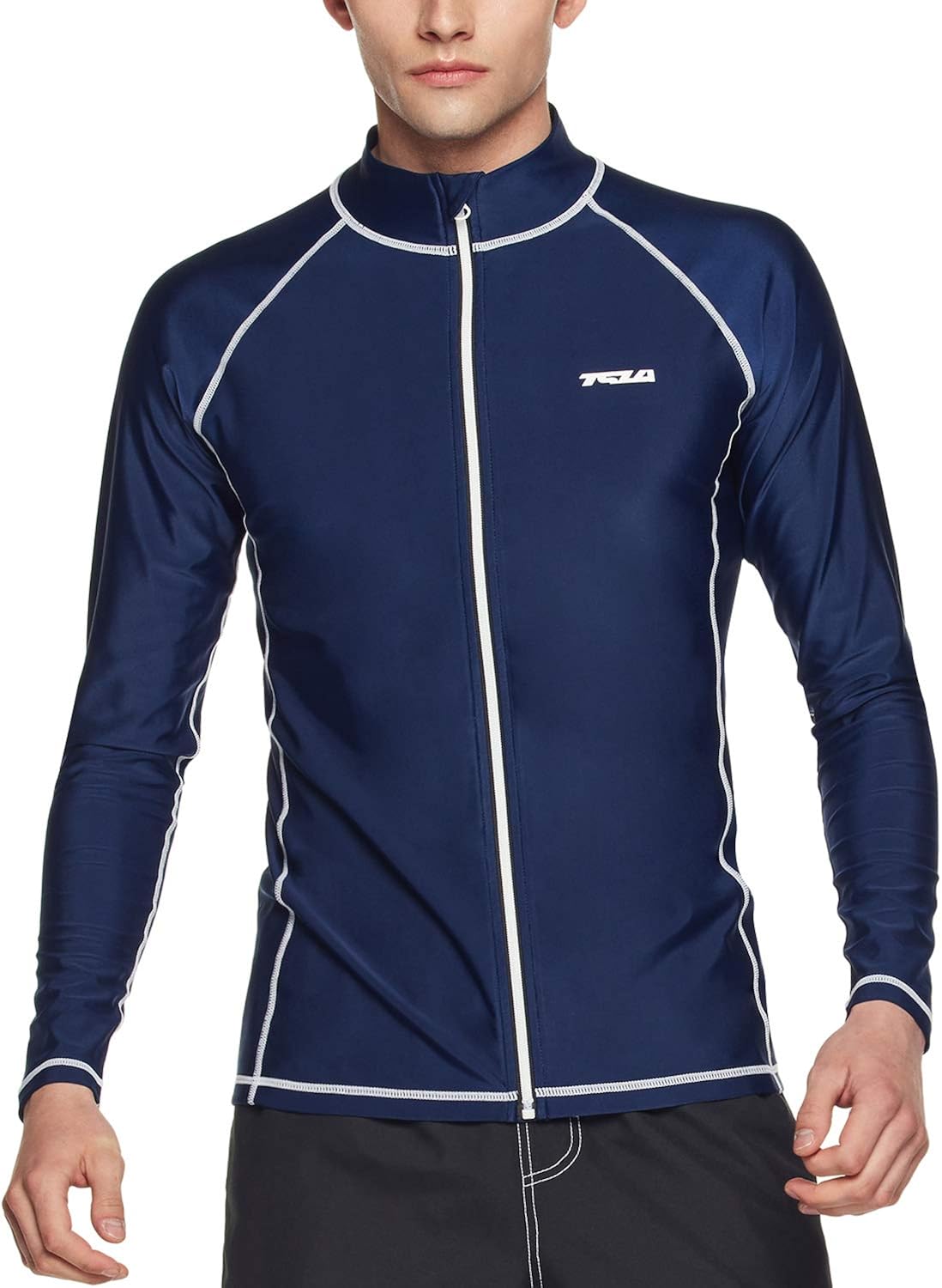 TSLA Men's Long Sleeve Zip Rash Guard, UPF50+ UV/Sun Protection Quick Dry Swim Shirts: Clothing