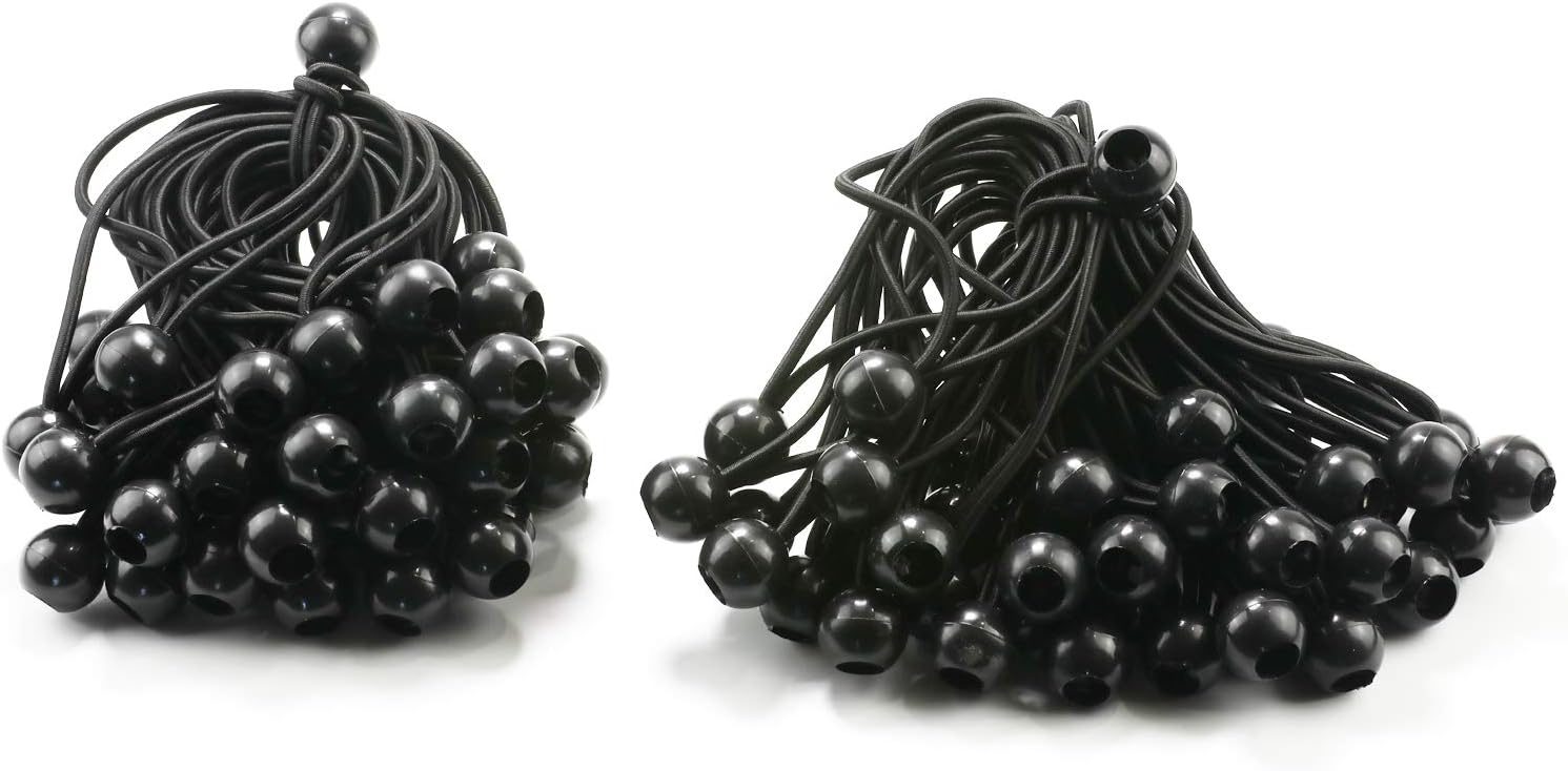 6 inch 100 Piece Heavy Duty 5mm Ball Bungee Canopy Cord By Wellmax, Black Color - - 