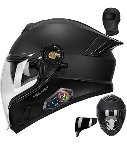 Bluetooth Modular Motorcycle Helmet DOT Approved Dual Visor Sun Shield, Multi-Ventilation System,Removable Washable Liner Aerodynamic Design,Casco Moto Unisex for Adults Men Women (A, L57~58CM) : Automotive