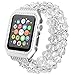 Beaded Watch Band with Bling Metal Case, Elastic Handmade Crystal Bracelet Jewelry Replacement Strap Shock-proof Rhinestone Protective Cover for Watch 42mm Series 3,2,1 (Silver, 42mm)
