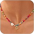 Ursteel Colorful Initial Cute Necklaces for Girls - Trendy Beaded Choker Necklace for Women Teen Girl, Personalized Letter Initial Gifts for Women Kids Jewelry