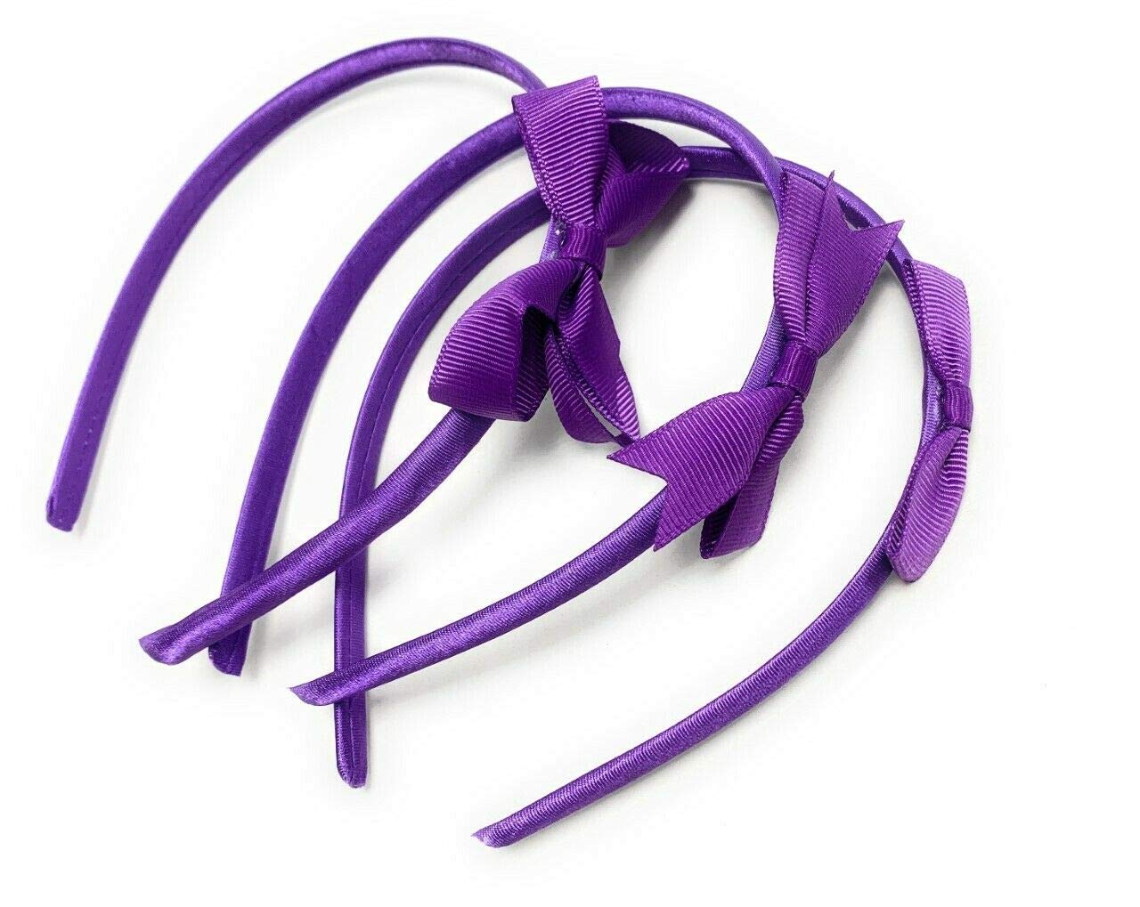 Caprilite 3 x School Hair Bows on Headbands Alice Bands Uniform Colours Bow Headband Set (Purple)