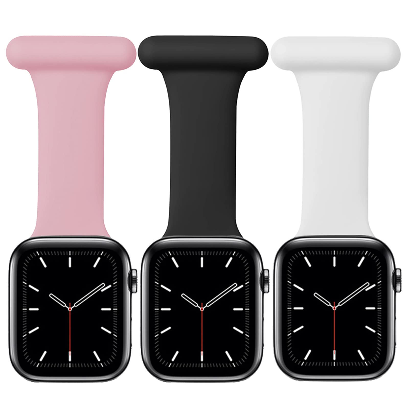 Chofit Nurse Watch Brooch Straps, Soft Silicone Pin Fob Compatible with Apple Watch 38mm 40mm 41mm/42mm 44mm 45mm 49mm Fobs, Replacement Band, 3-Pack (38mm/40mm/41mm, 3E)