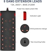EXTRASTAR 8 Way Extension Lead 13A Fused Power Strip UK Plug 5M Black view 3