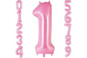 AIQINHU Pink Number 1 Balloon 40 Inch, Big Large Foil Helium Number Balloons, Jumbo Giant Mylar Number 1 Balloons for 1st first Birthday Party Decorations Supplies Anniversary Celebration
