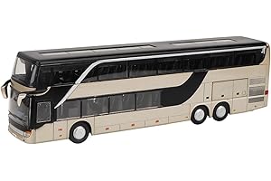 Electric Alloy Double Decker Bus Model - 1:32 Scale Long Distance Bus Toy Car with Light & Music for Kids (Gold)