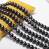 Natural Pearl Beads Wish Freshwater Cultured Pearl Beads Rice Button Loose Beads for DIY Jewelry Making (372849-black 8-9mm)