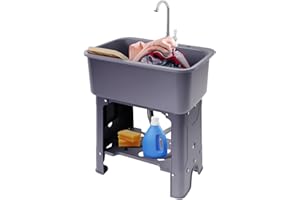 BAIODNB Utility Sink Laundry, Sanitation Station Indoor Outdoor Utility Sink with 360° Rotating Faucet Garden & Kitchen Sink, Laundry Tub for Utility Rooms, Laboratories, Canteens (GREY)