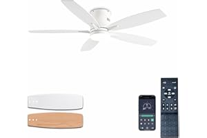 Ayaoty Ceiling Fans with Lights, 52" Low Profile Indoor Ceiling Fan with Light and Remote Control, Dimmable, Noiseless, Reversible, White Ceiling Fan for Bedroom, Indoor/Outdoor Use