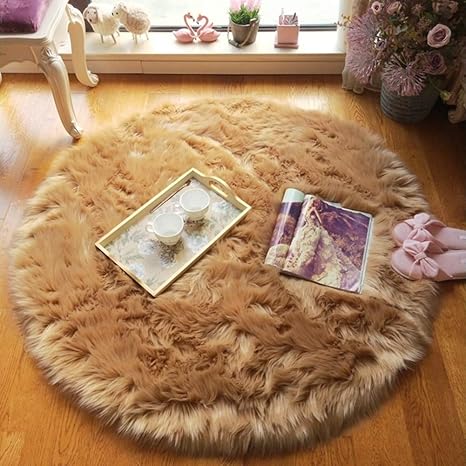 Amazon 洗える 100cm ふわふわ シャギー ラグ ブラウン ラグマット 円形 グレージュ ラグ ラグカーペット 洗える シャギー さらさら 丸型 円形 ピンク インテリア 滑り止め付き リビングラグ カーペット 心地良い 耐磨耗性 防滑 リビング用 居間用 ラグ カーペット