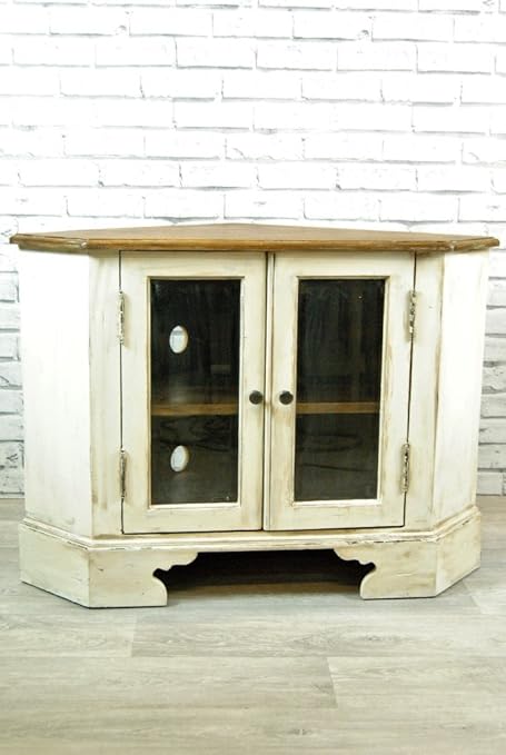 Four Seasons Tv Television Media Corner Stand Unit Cabinet Solid Oak Distressed Cream Television Unit 2 Doors Shelf Amazon Co Uk Kitchen Home