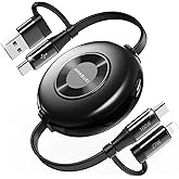 100W Retractable Car Charger 4 in 1 Travel Essentials Multi Charging Cable USB C/L Fast & Carplay for iPhone 16/15/14/13 iPad MacBook Samsung S24/S23+ Multiple Chargers for All Devices-2.95ft