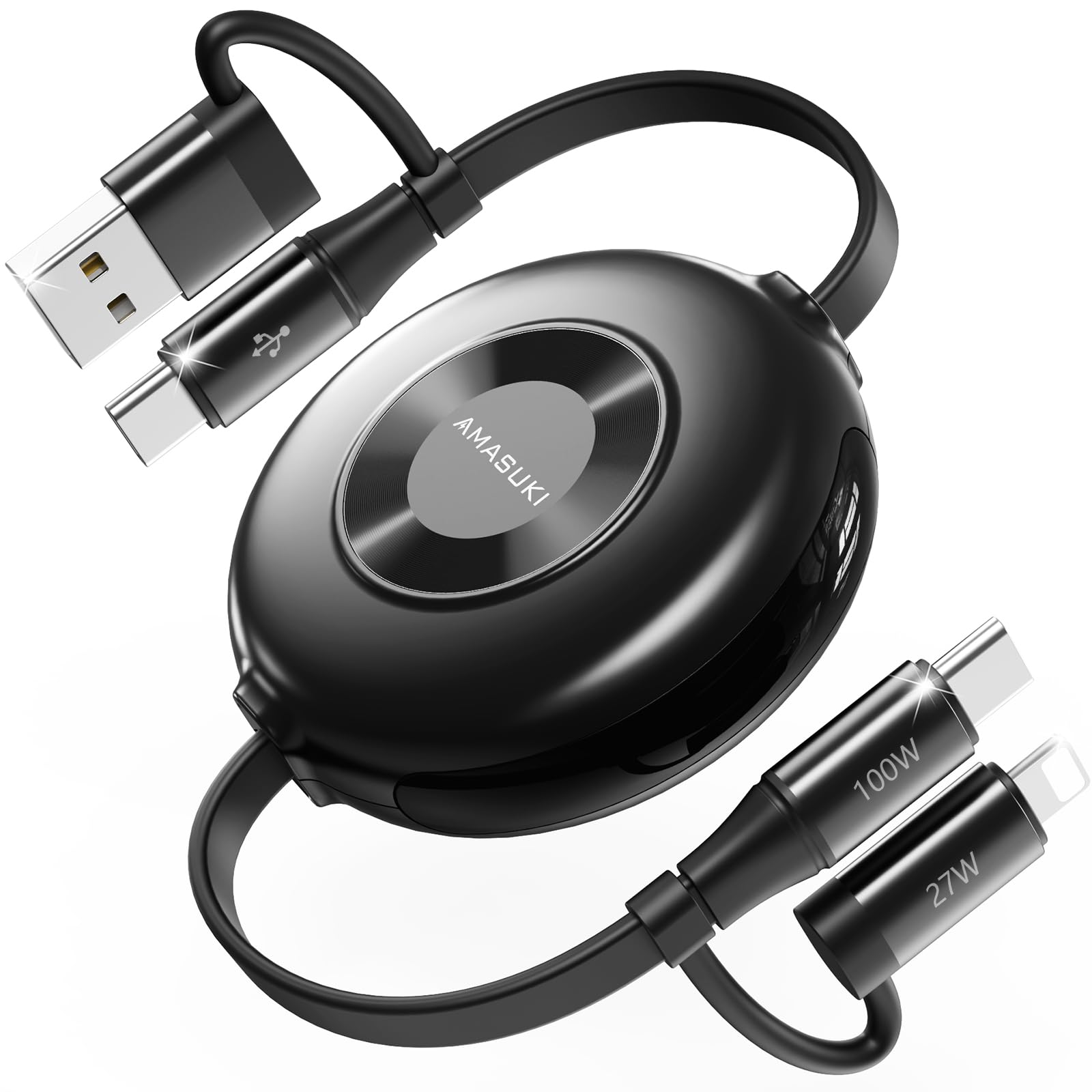 Photo 1 of 2Pack 100W Retractable Car Charger 4 in 1 Travel Essentials Multi Charging Cable USB C/L Fast & Carplay for iPhone 16/15/14/13 iPad MacBook Samsung S24/S23+ Multiple Chargers for All Devices-2.95ft