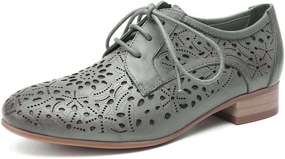 Mona flyingWomen's Leather Perforated Lace-up Oxfords Brogue Derby Shoes for Ladies