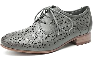 Mona flying Women's Leather Perforated Lace-up Oxfords Brogue Derby Shoes for Ladies