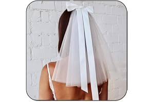 JEAIRTS Bride Wedding Veil Comb Pearl Bridal Hair Piece White Tulle Veils with Bow Tie Bachelorette Party Hair Accessories