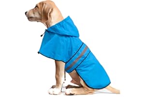 Weesiber Dog Raincoat, Waterproof Dog Rain Jacket with Leash Hole, Hooded Puppy Rainwear Poncho Slicker for Walking (M, Blue)