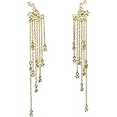 Starry Night Gold Tassel Earrings for Women - 7.5cm Long Dangle Statement Jewelry, Sparkling Star Cluster Earrings for Evening Party Wedding Cocktail Date Outfits