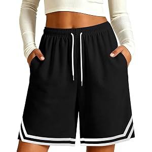HSEHANO Women Athletic Casual Shorts Basketball Elastic Waist Shorts Drawstring Workout Running Shorts with Pockets