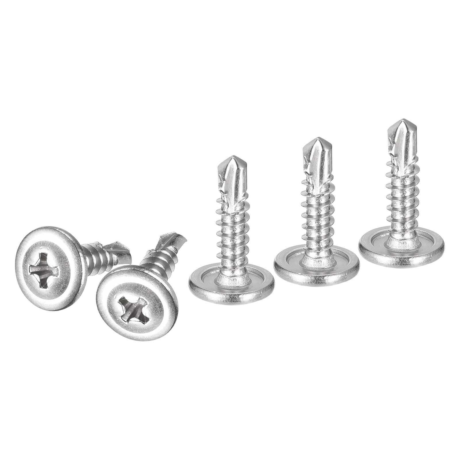 DTGN #8x5/8 Sheet Metal Screws - 100Pack - for Wood, Furniture - 410 Stainless Steel Phillips Round Head Washer Drill Tail Self Tapping Screws - Silver