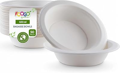 FOOGO Green 16oz Sugarcane Bagasse Bowls Medium 7in 450ml Biodegradable