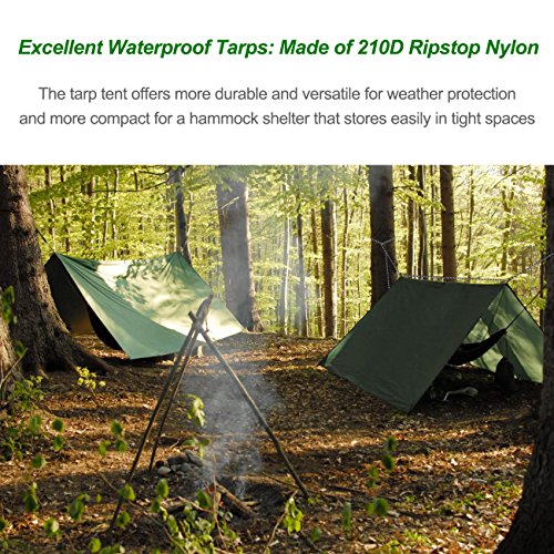 YZtree Tarp Tent ,10x10ft Waterproof Fly Tent Tarp Ripstop Nylon Camping Camping Shelter with 170" Centerline for Camping, Hiking, Backpacking, Hammock, and Outdoor Living - Thumbnail 5
