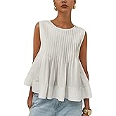 Wyeysyt Womens Pleated Peplum Tops Summer Sleeveless Ruffled Tank Tops Babydoll Blouse Casual Shirred Flowy Shirts